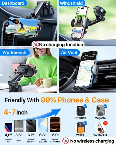 Miniatura 5 de HTU 2026 Mejorado [Verdadero Grado Militar] Soporte de Teléfono para Coche【Certificados de Seguridad y Sin Olor】Soporte de Teléfono Celular