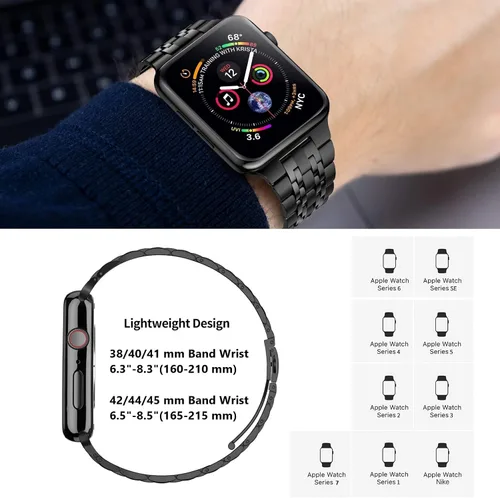 Miniatura 5 de MioHHR - Correa compatible con Apple Watch de 1.61 pulgadas, correa de metal de acero inoxidable sólida para iWatch de 41mm Series 9 8 7, negro