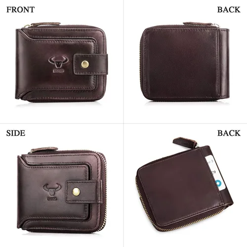 Miniatura 3 de BAIGIO Billetera de cuero genuino con cremallera alrededor de RFID bloqueo billetera plegable vintage multi tarjetero monedero, Café oscuro, Cartera