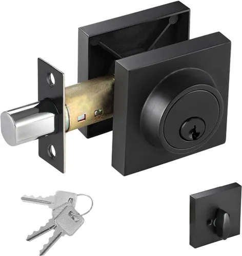 Cerradura cuadrada de un solo cilindro moderno con llaves, cerrojo negro mate para entrada de puerta delantera, cerradura de seguridad de puerta