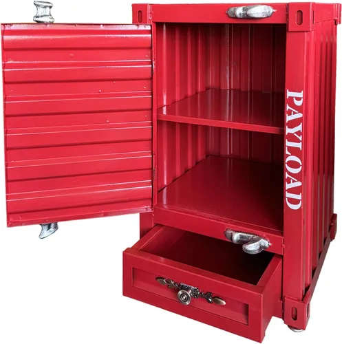 Miniatura 7 de Mesa auxiliar industrial con contenedor de metal, mesa de noche de hierro de 3 niveles de 20 pulgadas con cajones, gabinete retro de hierro