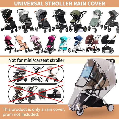 Miniatura 6 de Bemece Funda de lluvia para cochecito, accesorio universal para cochecito, protector contra el clima de viaje del bebé, resistente al viento, Blanco