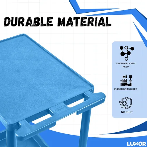 Miniatura 4 de Luxor HE34-BU Carrito utilitario – 3 estantes de plástico de espuma estructural, cuatro ruedas giratorias de 4", dos con freno de bloqueo, mango Azul