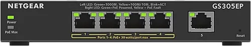 Miniatura 7 de NETGEAR Switch PoE Gigabit Ethernet Easy Smart Managed Essentials de 5 puertos (GS305EP) - con 4 x PoE+ @ 63W, para montaje en escritorio o en pared