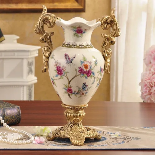 Miniatura 8 de Jarrón moderno de mesa alta, jarrones grandes de cerámica para decoración del hogar, florero rosa clásico creativo de 16.5 pulgadas, recipiente