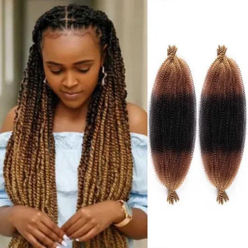 Miniatura 50 de Cabello afro trenzado elástico color marrón claro de 16 pulgadas, paquete de 3 T27, cabello afro preesponjado y trenzado elástico, cabello afro