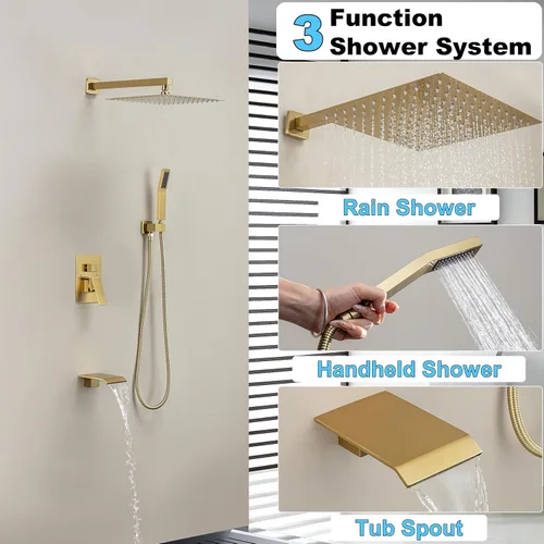 Miniatura 8 de Sistema de ducha con boquilla de bañera, juego de grifo de ducha con cabezal de ducha de lluvia de 12 pulgadas, boquilla de ducha de mano, cabezal