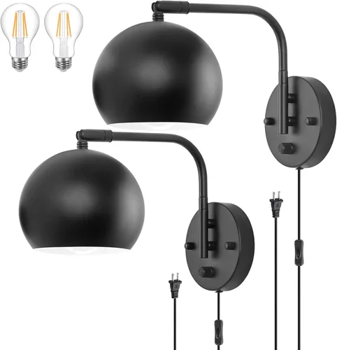 Miniatura 13 de Apliques de pared VATONI enchufables, apliques de pared regulables con brazo oscilante con cable de enchufe y interruptor de regulación con botón