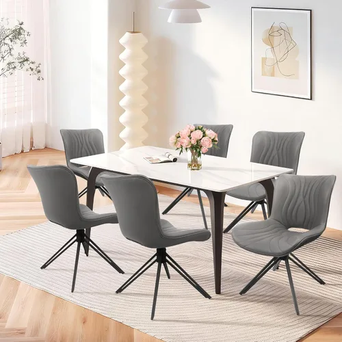 Miniatura 11 de Juego de 4 sillas de comedor, 360° giratorias, tapizadas, modernas de mediados de siglo, para cocina y comedor, sin brazos, de piel sintética, Gris