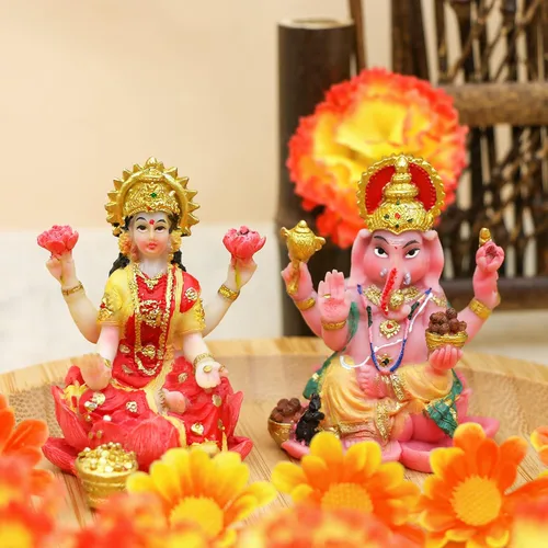 Miniatura 2 de Estatua de Dios indio Ganesh Lakshmi – 2.5 pulgadas de alto Dios hindú Señor Ganesha ídolo para decoración de coche, figura de diosa Laxmi