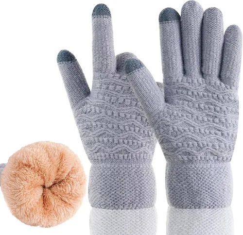 Miniatura 32 de Guantes de invierno cálidos para pantalla táctil para mujer, guantes térmicos de punto de lana con forro polar para clima frío