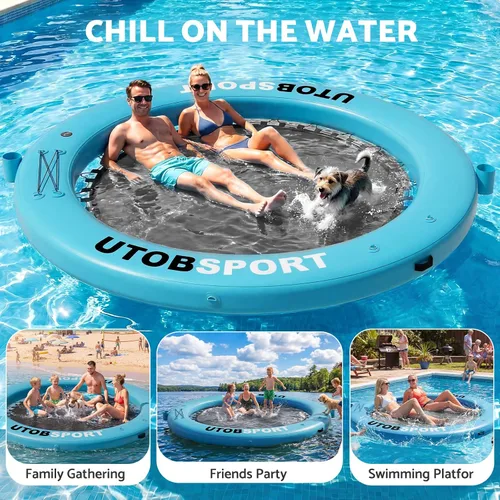 Miniatura 2 de UTOBSPORT Hamaca de Agua Inflable Muelle Flotante 8x8 PIES Isla Flotante Balsa de Agua para Lago Barco Piscina Océano Adultos Niños Perros