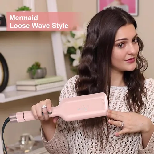 Miniatura 2 de Onduladora de cabello Aima Beauty Twins Mermaid de ondas sueltas de 32mm (1.25"), rizador de ondas anti-quemaduras, varita rizadora de 2 barriles