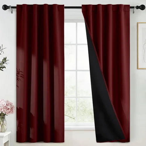 Miniatura 162 de Yakamok Cortinas negras, cortinas de ventana con aislamiento térmico y eficiencia energética para dormitorio, cortinas opacas completas y cortinas