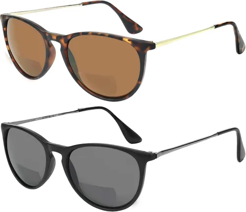 Yogo Vision Gafas de sol bifocales para hombres y mujeres, paquete de 2 lentes de lectura con protección UV400, unisex, color negro/marrón, Havana 1