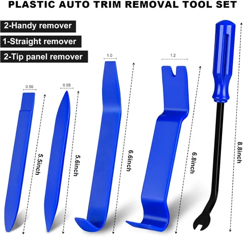 Miniatura 7 de Kit de 5 herramientas de extracción de adornos de automóvil, herramienta de palanca de extracción automática de clips para panel de tablero de Azul