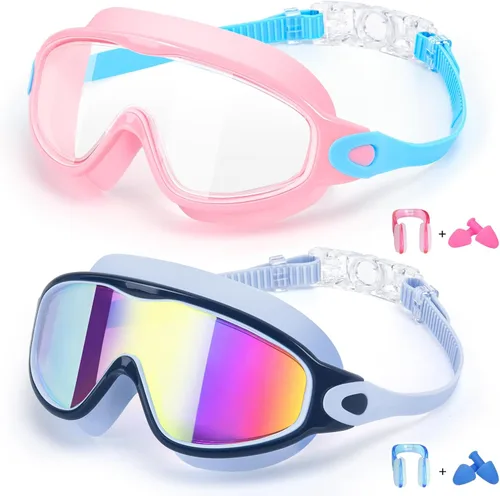 EverSport Paquete de 2 gafas de natación para niños, gafas de natación antivaho para niñas y niños de 3 a 15 años Espejo morado y rosa