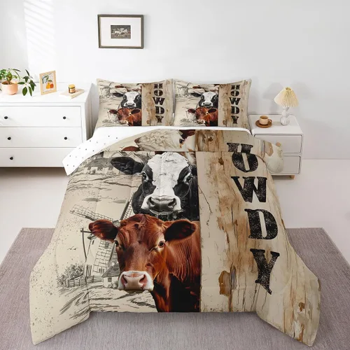 Miniatura 20 de Erosebridal Highland Cow - Juego de edredón tamaño matrimonial, juego de ropa de cama de toro de cuerno largo occidental para niños y adultos, Verde