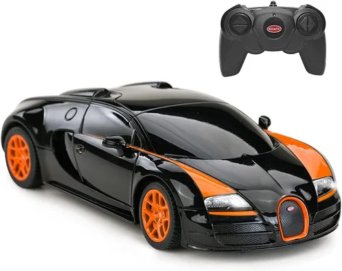 RASTAR Auto RC | 1:24 Bugatti Veyron 16.4 Grand Sport Vitesse Radio Control Remoto Racing Toy Car Model Vehicle, Negro/Naranja