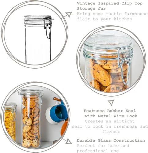 Miniatura 3 de Bormioli Rocco Fido Cylinder - Tarro hermético de vidrio de 25.25 onzas (juego de 2) – sin BPA, apto para lavavajillas y microondas – recipiente
