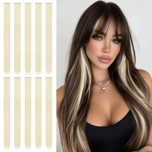 Sofeiyan 10 extensiones de cabello sintético lacio de colores con clip de 22 pulgadas, para mujer, para Halloween, Navidad, cosplay, 10 unidades,