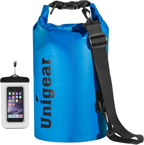 Bolsa seca Unigear impermeable, 2L/5L/10L/20L/30L/40L, Bolsas flotantes y ligeras para kayak, navegación, pesca, natación y camping con funda Azul