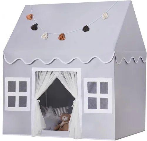 Kids Play Tent Indoor: with Mat, Tassel Garland - Large Gray Kids Tent Indoor Playhouse for Kids Toys for Boy Girl Birthday Gift