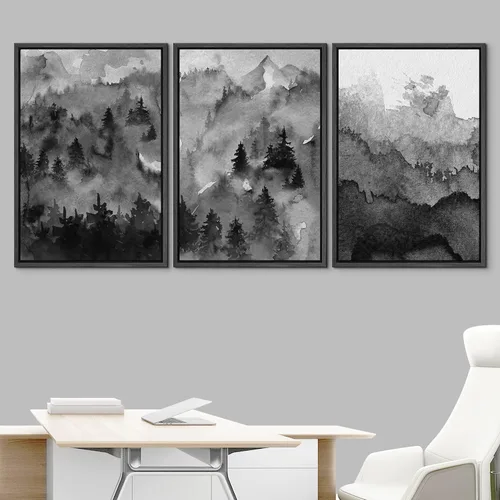 Miniatura 2 de NWT Lienzo enmarcado para pared, juego de arte en acuarela pastel, bosque de montaña oscura, naturaleza silvestre, ilustraciones de arte moderno