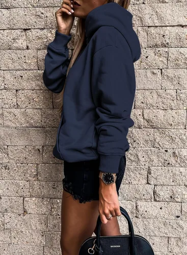 Miniatura 2 de SHEWIN - Sudadera casual con capucha de manga larga para mujer, ligera, color liso, holgada, con bolsillo