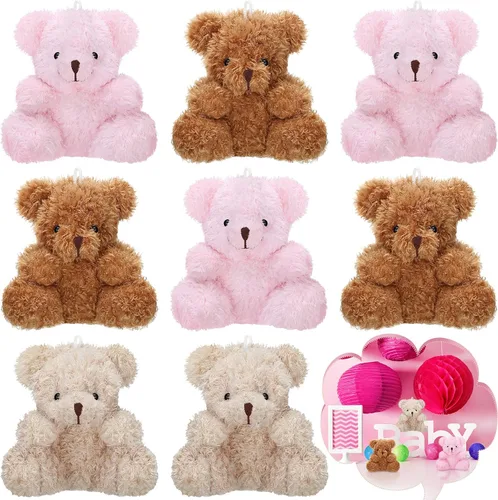 Miniatura 8 de Threan 8 piezas de mini osos de peluche de 4 pulgadas, pequeños osos de peluche a granel, juguetes de animales de peluche suaves, muñecos de oso