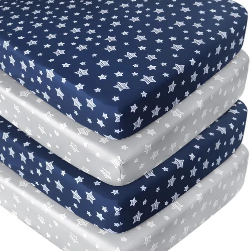 Miniatura 12 de Sábanas para Pack and Play para niños, paquete de 4 sábanas para minicuna, sábana ajustada elástica para Pack and Play y corralito, compatible