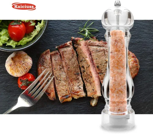 Miniatura 7 de Molinillo de sal y pimienta Arcylic, el mejor molinillo de pimienta con molino ajustable transparente Caja Blanca 1 Pack