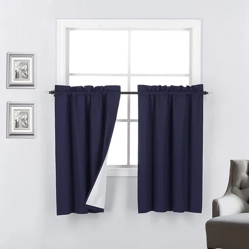Miniatura 35 de 2 paneles de cortinas opacas con aislamiento térmico y forro blanco en la parte trasera para ventana de bloqueo de luz para cualquier ventana