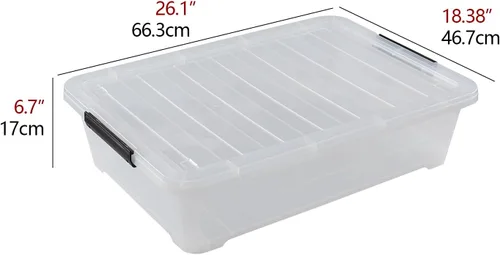 Miniatura 2 de Esdiplot - Paquete de 3 recipientes de almacenamiento transparentes para debajo de la cama, 40 L, recipientes de plástico con tapas y ruedas
