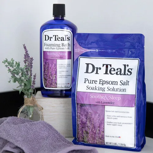 Miniatura 5 de Dr. Teal's - Solución de remojo de sal de Epsom y baño espumoso con sal pura de Epsom, lavanda (paquete de 2)
