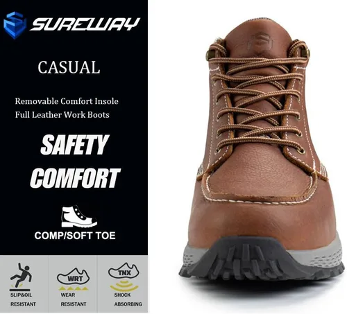 Miniatura 10 de SUREWAY Men's Lightweight Casual Soft Toe Work Boot - Moc Toe, Men's Construction Industry Safety Wedge Work Boot/Shoe - Black, Comfort Insole