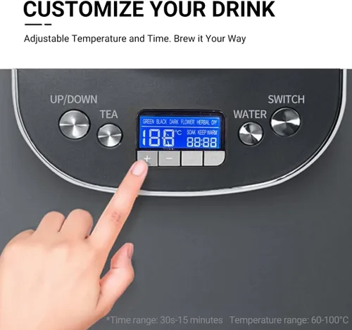 Miniatura 4 de Joydeem Máquina de té caliente, hervidor eléctrico de vidrio con infusor de té de elevación automática y control de temperatura, 1.7L, JD-ZC6088G