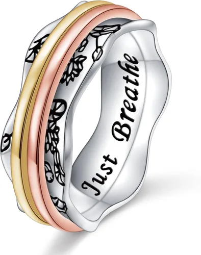 Miniatura 14 de Ladytree Anillos giratorios de plata de ley 925 para aliviar la ansiedad, el estrés y el aburrimiento, para TDAH y autismo, chapado en platino, Loto