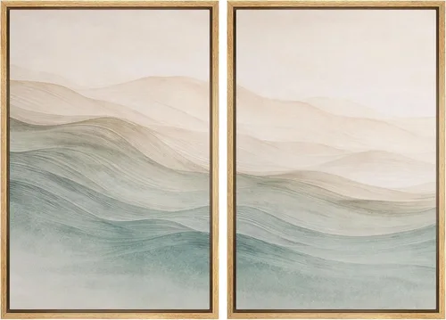 Miniatura 11 de SIGNWIN Lienzo enmarcado para pared, juego de arte sereno de paisaje de pantanos, ilustración rústica, arte moderno, minimalismo, decorativo