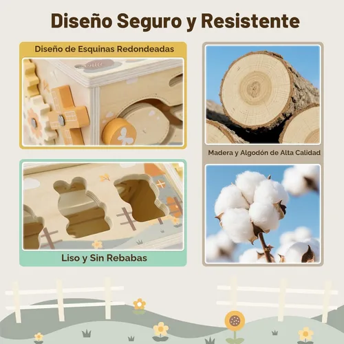 Miniatura 6 de Joyreal Caja de Pañuelos Montessori 8 en 1 para Bebé de 12 Meses - Cubo de Actividades de Madera de Color Neutro para Niños y Niñas Regalos