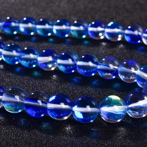 Miniatura 3 de 48 piedras preciosas redondas de ángel azul Aura de 0.315 pulgadas (0.315 in) pulidas, cuentas sueltas de piedra lisa suelta de cuarzo para hacer