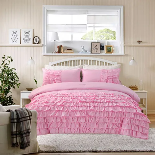 Miniatura 15 de Holawakaka Juego de edredón con volantes en cascada de color azul claro, juego de ropa de cama con volantes estilo shabby chic para niñas, mujeres
