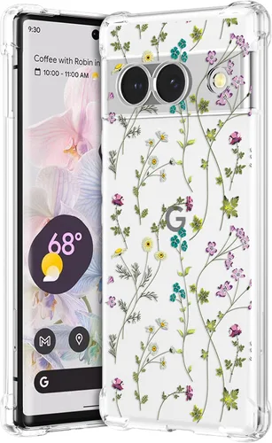 Miniatura 16 de RALEAVO - Funda floral para Google Pixel 7a, funda transparente con hojas y flores, diseño delgado y lindo para niñas y mujeres, cubierta de Verde