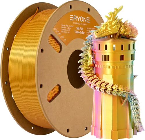 ERYONE Filamento de ácido poliláctico (PLA) de seda tricolor para impresora 3D, de 1.75 mm +/- 0.03 mm, carrete de cartón de 1 kg (2.2 libras),