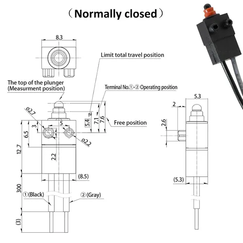 Miniatura 3 de Interruptor de límite de carrera pequeño a prueba de aceite y polvo de 2 pines normalmente cerrado con alambre IP67 3PCS