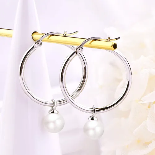 Miniatura 3 de JO WISDOM Pendientes de aro de plata de ley 925 con perlas simuladas de Danlge (blanconegro)