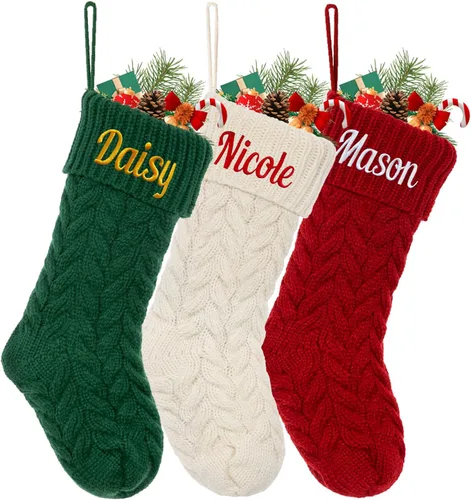 Miniatura 11 de Calcetín de Navidad Personalizado Grande Tejido Personalizado Bordado con Nombre Calcetín de Navidad para Familia Niños Mascotas Decoración