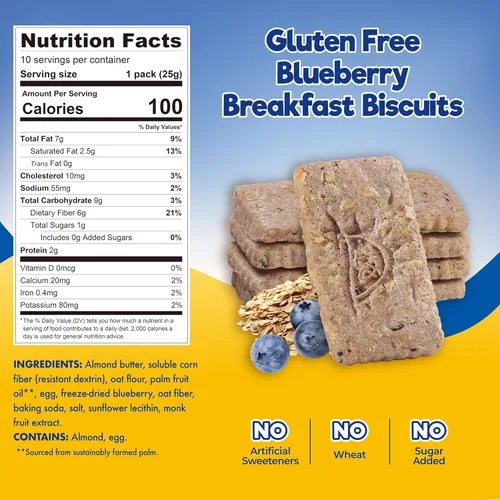 Miniatura 2 de ChocZero Galletas de desayuno de arándanos, sin azúcar añadido, keto y sin gluten, galletas de aperitivos con alto contenido de fibra, 30 por caja
