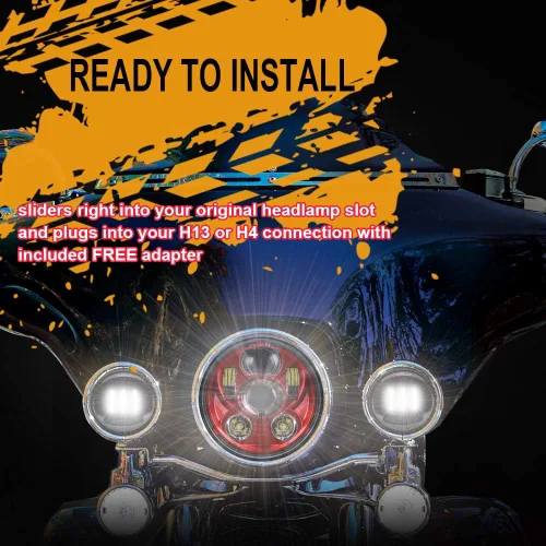 Miniatura 3 de 5-3/4 5.75 "LED motocicleta para hierro 883 Dyna Sportster Low Rider Triple Wide Glide proyector lámpara de conducción 1 unids (rojo)