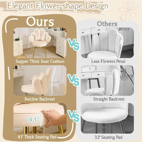 Miniatura 3 de Vingli Silla de Maquillaje de Pétalos con Respaldo, Silla Linda de Escritorio para Niñas Cómoda Sin Ruedas, Silla Moderna de Comedor, Silla